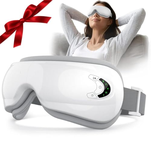 Mayxien 4-in-1 Eye Massager with Heat and Music, Air Pressure Compression and Vibration Massage, Bluetooth Sleep Mask, White, Relieve Eyestrain and Dry Eyes