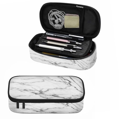 Image of White Marble Pencil Case Stone Floor Granite Big Capacity Pen Case Pencil Pouch Pen Bag School Students Boy Girl