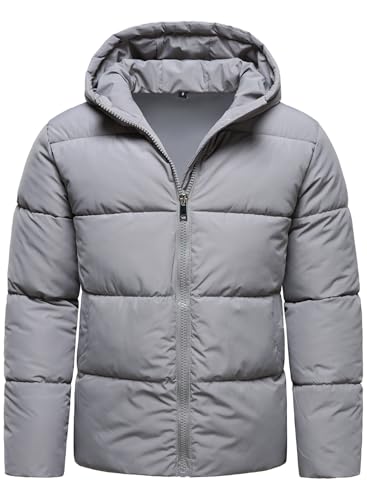 HOOD CREW Men’s Hooded Winter Coats Warm Puffer Jacket Thicken Quilted Jackets Outerwear Grey L