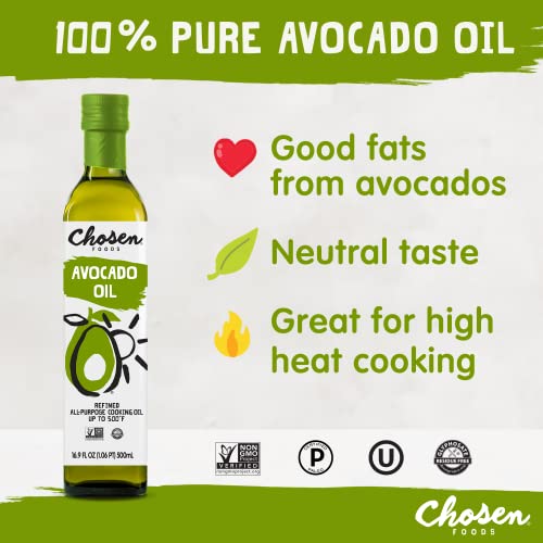 Chosen Foods 100% Pure Avocado Oil 16.9 Oz. (2 Pack), Non-Gmo For High-Heat Cooking, Frying, Baking, Homemade Sauces, Dressings And Marinades #TOP2