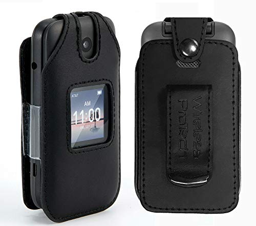 Wireless ProTech Case with Clip Compatible with Alcatel Go Flip 3 / SmartFlip, Form Fitted Leather Case, Rotating Belt Clip, Built-in Screen & Keypad Protection