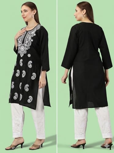 Image of FCH, Fashionable Chikan Handikraft Women's Cotton Lucknowi Chikankari Printed Straight Kurta for Regular Wear Girls Flared Kurta