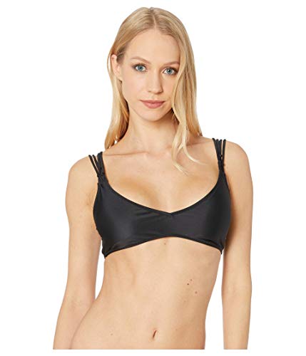 Volcom Women's Simply Solid V Neck Bikini Top, Black, M
