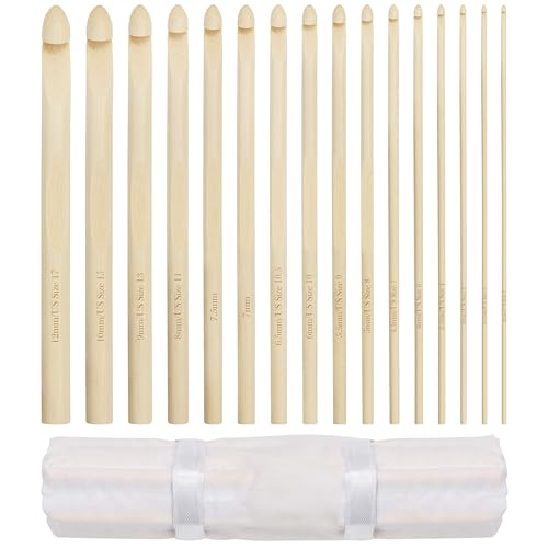 Curtzy Bambus Häkelnadeln Baumwoll Rolletui (16 Größen) - Häkelnadel Größe 15 cm - Größen 2 mm bis 12 mm - Bambus Häkelnadel Set für Häkelprojekte - Beginner und Anfänger Häkelnadeln Set Curtzy Bambus Häkelnadeln Baumwoll Rolletui (16 Größen) - Häkelnadel Größe 15 cm - Größen 2 mm bis 12 mm - Bambus Häkelnadel Set für Häkelprojekte - Beginner und Anfänger Häkelnadeln Set