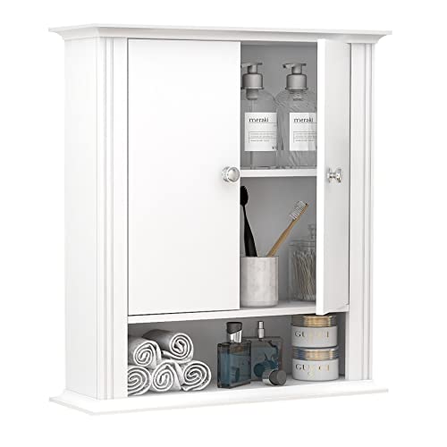 UYIHOME Wall Mounted Bathroom Medicine Cabinet with 2 Doors, Hanging Bathroom Wall Cabinet Over Toilet, Upper Cabinet Storage Cupboard for Bathroom Kitchen Laundry Room UYIHOME Wall Mounted Bathroom Medicine Cabinet with 2 Doors, Hanging Bathroom Wall Cabinet Over Toilet, Upper Cabinet Storage Cupboard for Bathroom Kitchen Laundry Room