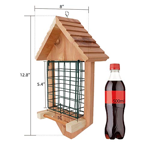 Solution4Patio Usa Cedar Tail Prop Suet Bird Feeder With One Perch, Clasp Suet Cage For Squirrel Proof, Suet Cake Holder For Pileated Woodpecker, Downy Woodpecker, Nuthatch, Chickadees, Etc. #TOP6