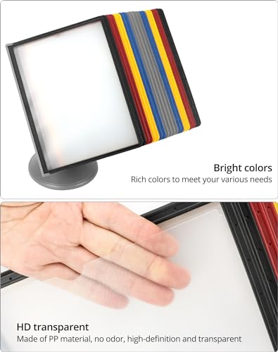 QWORK® Tisch-Sichttafel Aufsteller, 360° verstellbar, Mehrfarbig Dokumentenhalter für Messehallen, Restaurants, Büros, öffentliche Plätze, 20 A4-Anzeigetafeln