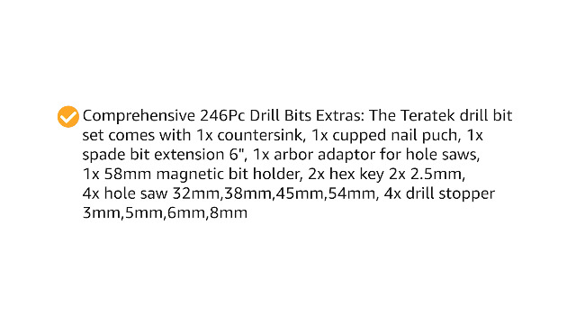 Terratek 246pc Combination Drill Bit Set, Includes HSS titanium twist bits, Masonry Bits, Wood Bits, Screwdriver Bits & More in storage case