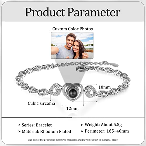 Jeweidea Custom Bracelet with Picture Inside, Personalized Projection Heart Chain Link with Photo, Memorial Gifts for Women3