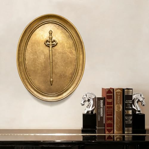 QJWDB Vintage Scepter Wall Sculptures, 10.2" × 8.7" Antique Gold Sword Wall Decor, Retro Hallway Art with Embossed Scepter, Baroque Wall Decoration for Living Room Bedroom Dining Room, Unique Gifts
