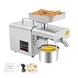 Mqwdxzfes Elektrische Ölpresse, 610W Edelstahl Ölpressmaschine mit digitaler Temperaturregelung, Heiß- und Kaltpressung Ölpresser für Erdnüsse Walnüsse Leinöl usw, 1500N.m, Bis zu 45% Ölausbeute