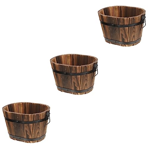 cheWYZ 3 stks Bloempot Ronde Houten Plantenbakken Vat Bloempotten Vat Plant Pot Vat potten voor Planten Bloemstuk Houder Succulente Planter Bloempot Indoor Verkoold Hout Whisky