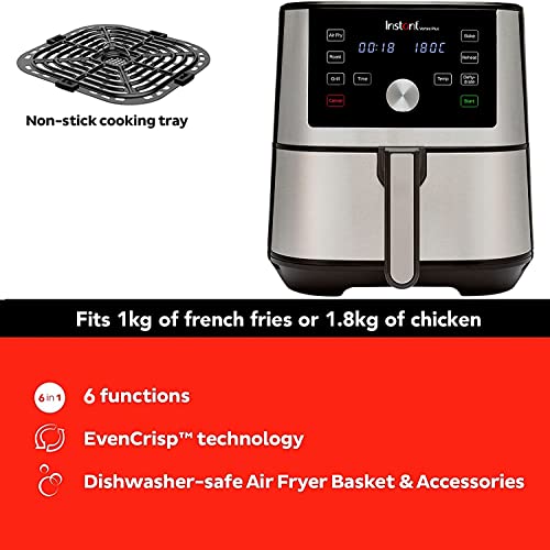 Instant Vortex Digital Single Drawer Air Fryer with Easy to Use 6 Smart Programmes - Air Fry, Bake, Roast, Grill, Dehydrate, and Reheat - Dishwasher Safe Basket Stainless Steel - 5.7L, 1700W - Image 4