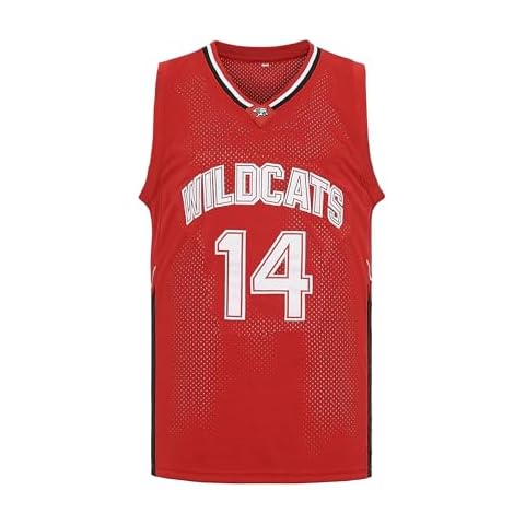 CAIYOO #14 Troy Bolton Youth Basketball Jersey for Kids Wildcats High School Basketball Costume (14 Red, Medium) Cover