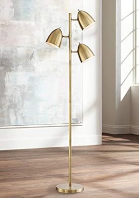 360 Lighting Aaron Mid Century Modern Tree Floor Lamp 64" Tall Aged Brass Gold Metal Adjustable Swivel 3-Light Dome Shade Decor for Living Room Reading House Bedroom Home Office House
