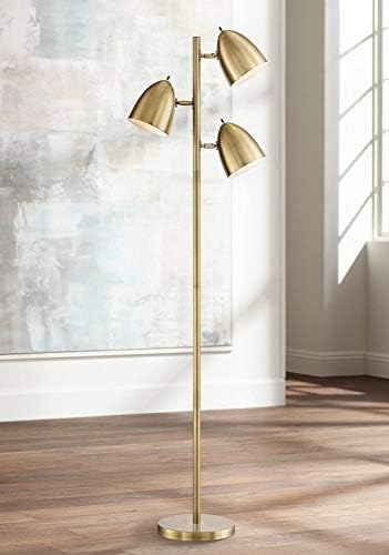 Aaron Mid Century Modern Tree Floor Lamp 64" Tall Aged Brass Gold Metal Adjustable Swivel 3-Light Dome Shade Decor for Living Room Reading House Bedroom Home Office House - 360 Lighting