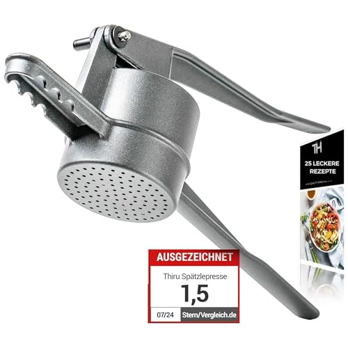 Thiru Aluminium Spaetzle Press (Charcoal) - Multifunctional 3-in-1 with Support Buttons - 250 ml Capacity - Made in Germany - Includes E-Book with 25 Recipes