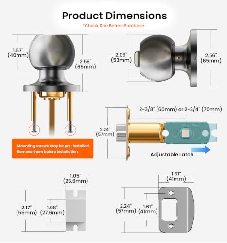 Veise Keyed Entry Door Knob with Lock for Exterior Interior, Brushed Nickel — view 6