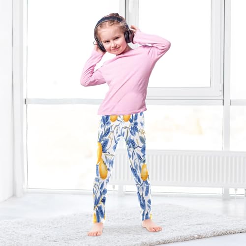 Bolaz Toddler Girls Leggings Printed Yoga Pants Leggings Blue Leaves Lemon for Kids4