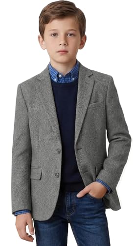 Boys Tweed Blazer Sport Coat Kids Blazer Suit Jacket Grey 4