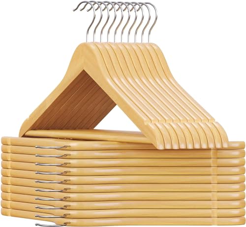 Kit 20 Cabides de Madeira Maciço Adulto 360° Para Roupas Calças Cor Marfim Envernizado Terno Calça J