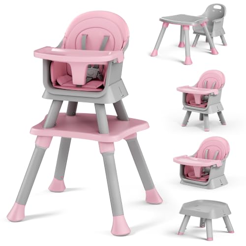 Image of Kinder King 8 in 1 Baby High Chair for Babies and Toddlers, Booster Chair | Coverts to Dining Booster/Kids Table & Chair Set/Toddler Building Block Table/Kids Stool, Removable Tray, Double Seat Cover