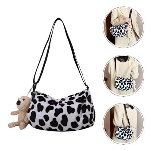 Amosfun Bolsa de Ombro de Pelúcia Com Padrão de Vaca de 1 Peça Bolsa Feminina de Corpo Cruzado (Pret