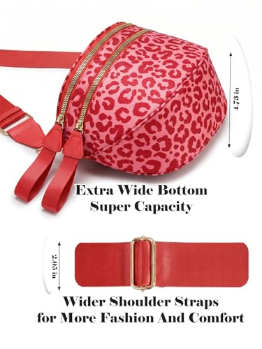 Image of Pure Colour Crossbody Bag Bum Bag for Women,Spacious Purse Fanny Packs Belt Bag,Oversized Bum Bag (Red Leopard Bum Bag)