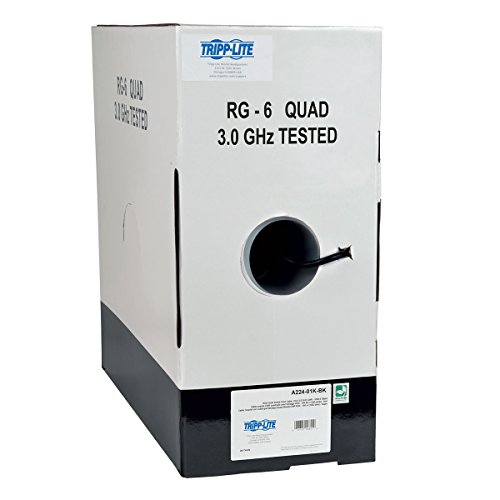 Tripp Lite RG6/U Quad-Shield Coaxial Bulk Cable, CMR-Rated, Black, 1000 ft. (A224-01K-BK)