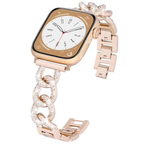 Image of VISOOM Bracelet Compatible for Series 11 /10 /9 /8 /se Apple Watch Band 46 /45 /44 /42 /41 /40 /38mm Series 7 /SE Women Dressy Luxury Wristband Jewelry Metal Watch Strap for iWatch Series 6 /5 /4 /3 /2 /1