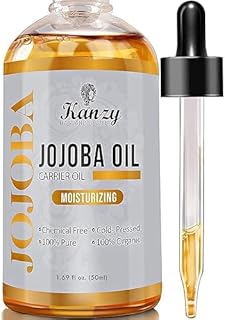 Kanzy Organic Jojoba Oil Cold Pressed 100% Pure 50ml Unrefined Jojoba Oil Hexane Free Carrier Oil for Hair Nails Face Skin & Body Oil