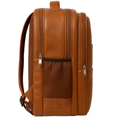 Image of Bagbros 30L Faux Leather Laptop Backpack for Men & Women - Premium Waterproof Anti-Theft Travel Bag with Multi-Pocket Organizer | Work, Gym, Office, College, School Use