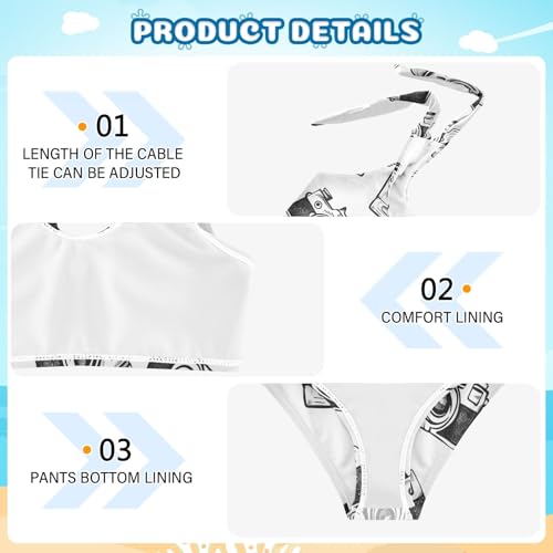 Girls' Bikini Set, Doodle Disposable Camera Kids Swimsuit 2 Pcs Beach Bathing Suit3