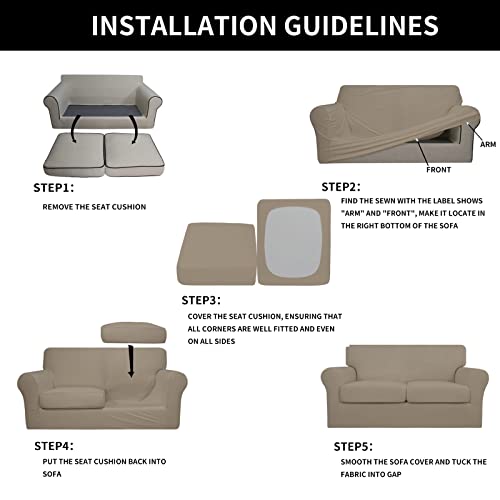 Image of Easy-Going 3 Pieces Stretch Loveseat Couch Cover for 2 Cushion Washable | Sofa Slipcover for Stretch 2 Separate Sectional Cushion Couch - Furniture Protector for Pets, Kids Natural