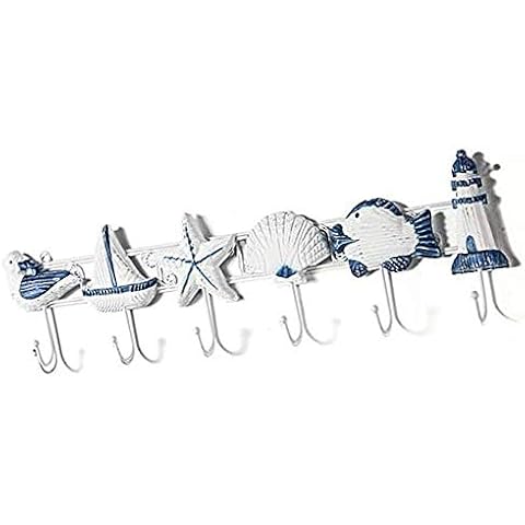 Sitrda Nautical Seashell Lighthouse Seagull Wall Hook For Coats, Hats, Keys, Towels, Clothes -56.5 x 4 x 18cm (A) Cover
