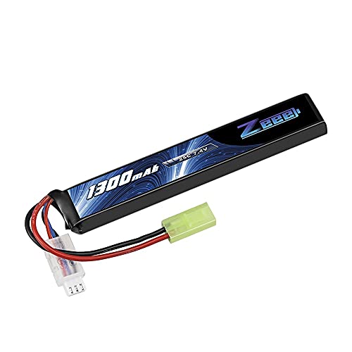 Zeee 2S Lipo Battery 1300mAh 7.4V 25C Airsoft Stick Battery for AEG, Air soft Guns AK47, MP5k, MP5 PDW, RPK, PKM