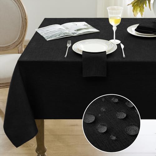 Softalker Black Tablecloths Rectangular 84x60 inch Linen Textured Table Cloth Waterproof, Stain and Wrinkle Resistant, Outdoor Table Cloth for 6 Foot Rectangle Tables Decor for Party Holiday Birthday by Softalker - Used condition - US$17.03