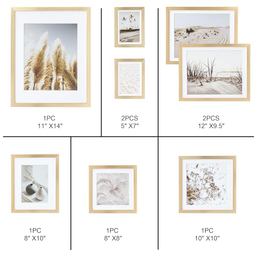 ArtbyHannah 8 Pack Neutral Gallery Wall Frame Set, Gold Picture Frames Collage Wall Decor with Desert Pictures, Multiple Sizes One 11x14,One 10x10,One 8x8,One 8x10,Two 12x9.5,Two 5x7 - Thumbnail 3