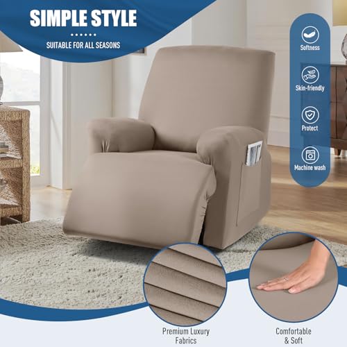 Image of TAOCOCO Recliner Chair Covers 4-Pieces for Oversized Recliner, Stretch Recliner Slipcover for Large Recliners Washable Polyester Soft Fabric Furniture Protector (Oversized Recliner, Khaki)