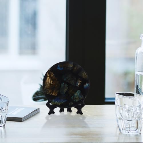 Labradorite naturelle ronde déco table maison : objet artisanal avec support - 6