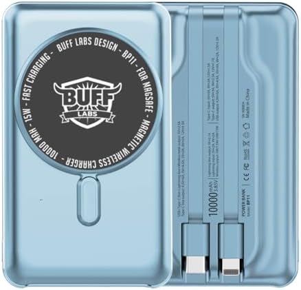 Resim BUFF LABS BP11 10000 mAh Magsafe Uyumlu Dahili Kablolu Taşınabilir Manyetik Powerbank (Mavi) 