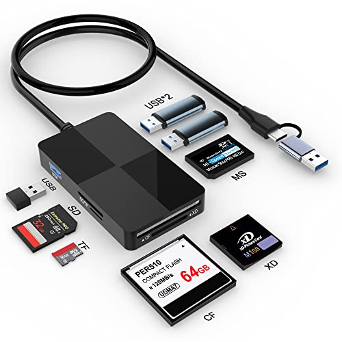 Lettore di schede multiple USB C USB 3.0 con 3 hub USB, 8 in 2 lettori/adattatori di schede di memoria XD/SD/TF/CF/MS, 5Gps per le schede XD SD SDXC SDHC CF TF Micro SD Micro SDXC SDHC