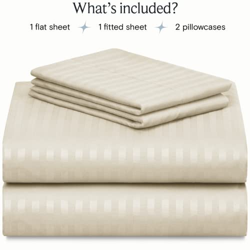 Image of LuxClub Striped Sheets, 3 PC Striped Bed Sheets Twin Size, Deep Pockets 18 inch Eco Friendly Wrinkle Free-Kids-Fitted Sheets Machine Washable Hotel Bedding (Twin, Cream)