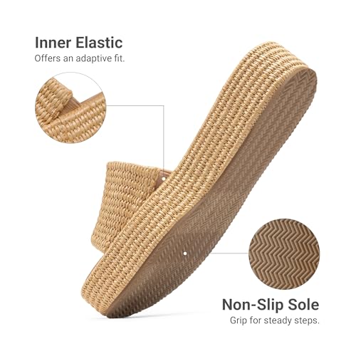DREAM PAIRS DREAM PAIRS Women Platform Slides Sandals Espadrilles Slip On Low Wedge Summer Open Toe Bohemia Dressy Beach Vacation Shoes,Size 8,Brown,SDWS26009W
