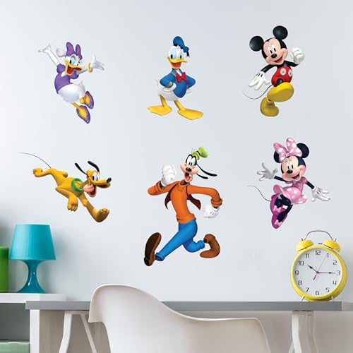 Disney Mickey & Friends Wall Decals - Set of 6 Removable Vinyl Stickers for Kids Bedroom Playroom Bathroom - Peel and Stick Room Dcor