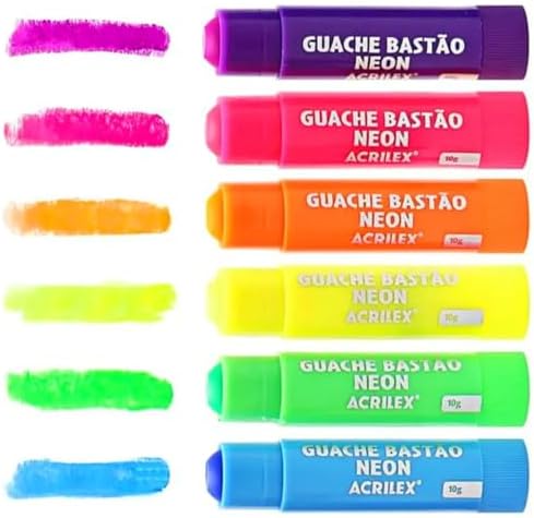 Tinta Guache, Acrilex, Em Bastão, 06 Cores Neon