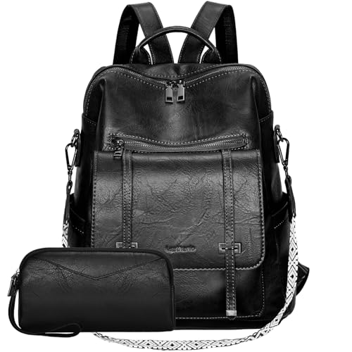Leathario Rucksakck Damen Set Wasserdicht,Veganes Leder Cityrucksack,Rucksackhandtasche Mittelgroß, Diebstahlsich Tagesrucksack für Büro,Pendeln,Arbeit,Leicht Elegant Backpack Women Groß für Reise