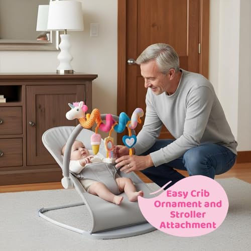 Image of SNOWIE SOFT Unicorn Crib Toys Stroller Soft Plush Toy Spiral Colorful Baby Toys for 6 to 12 Months Interactive Cartoon Stuffed Crib Ornament Early Educational Activity Babies Sensory Toy