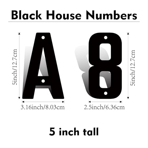 5 Inch Modern Metal House Numbers, Metal Address Numbers and Letters, Black Door Mailbox Number, House Address Letter and Number for Office Home Farm Outside (8)