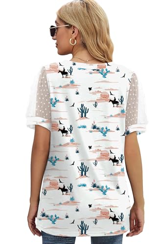 Image of Aokosor Womens Summer Tops V Neck T Shirts Swiss Dot Puff Sleeve Tops Loose Casual Tshirts